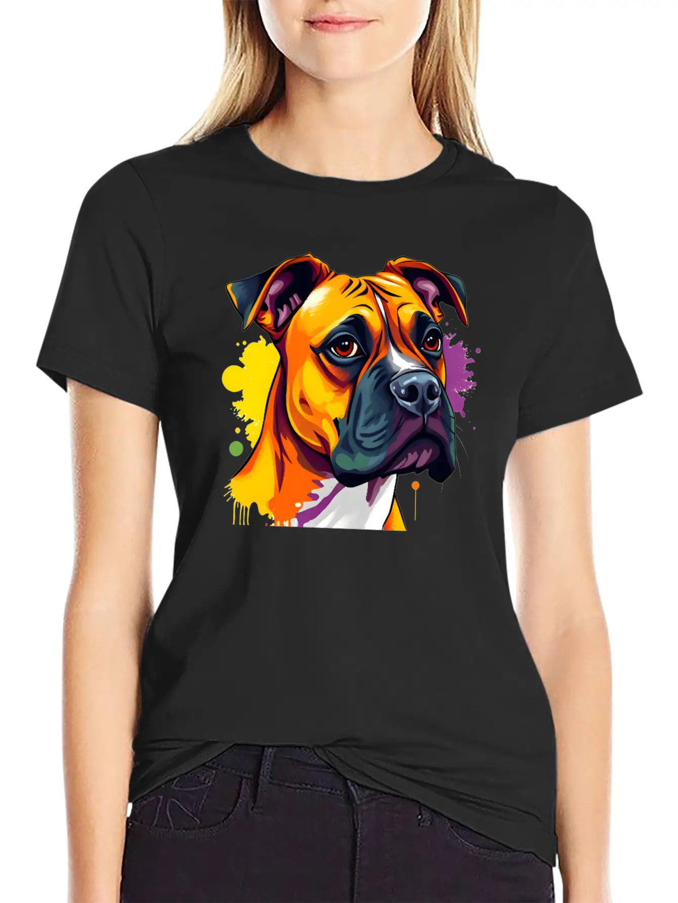 Pop Art Boxer Dog - Bold Colors And Dynamic Design Unisex Casual T-Shirt – Clean Design For Daily Comfort