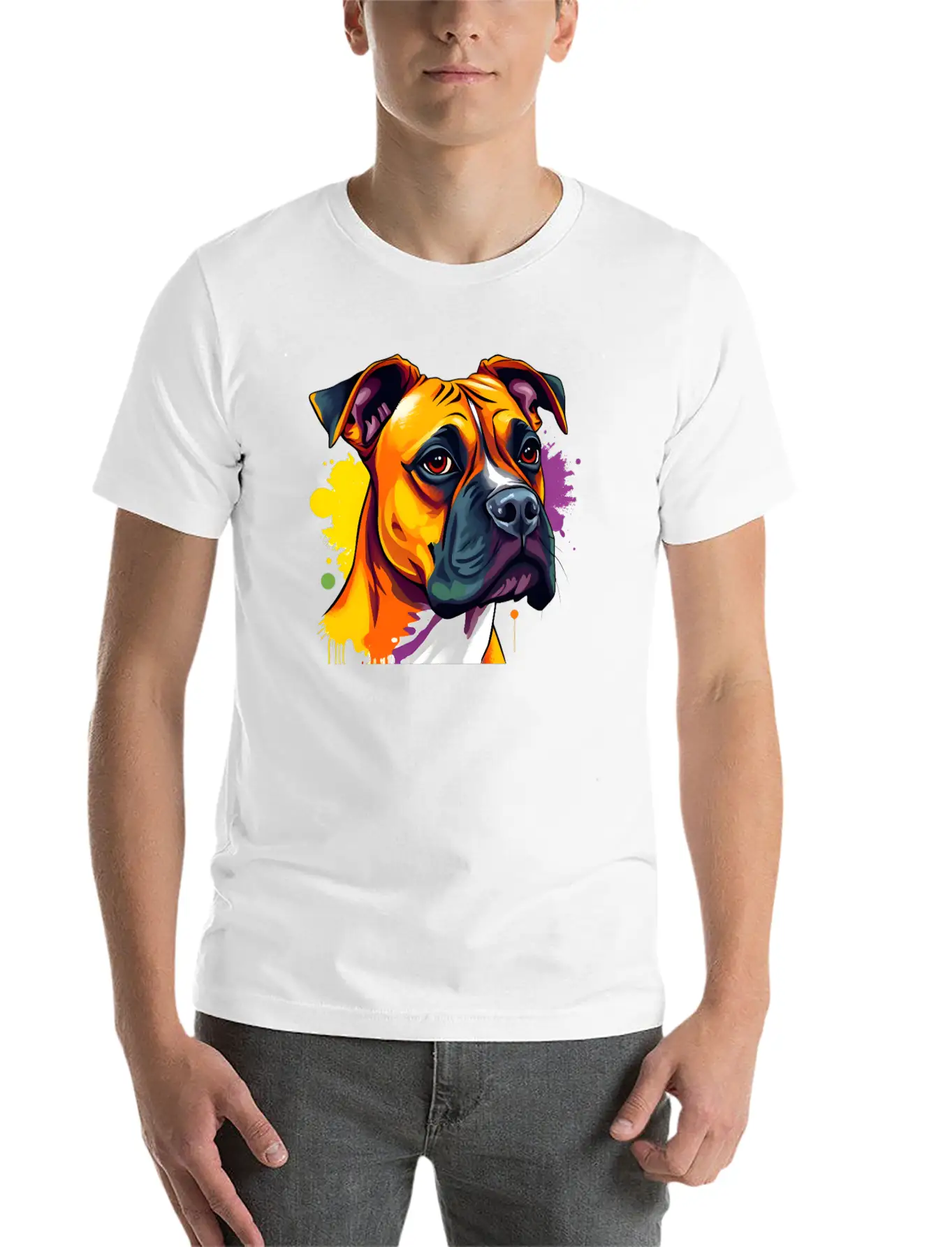 Pop Art Boxer Dog - Bold Colors And Dynamic Design Unisex Casual T-Shirt – Clean Design For Daily Comfort