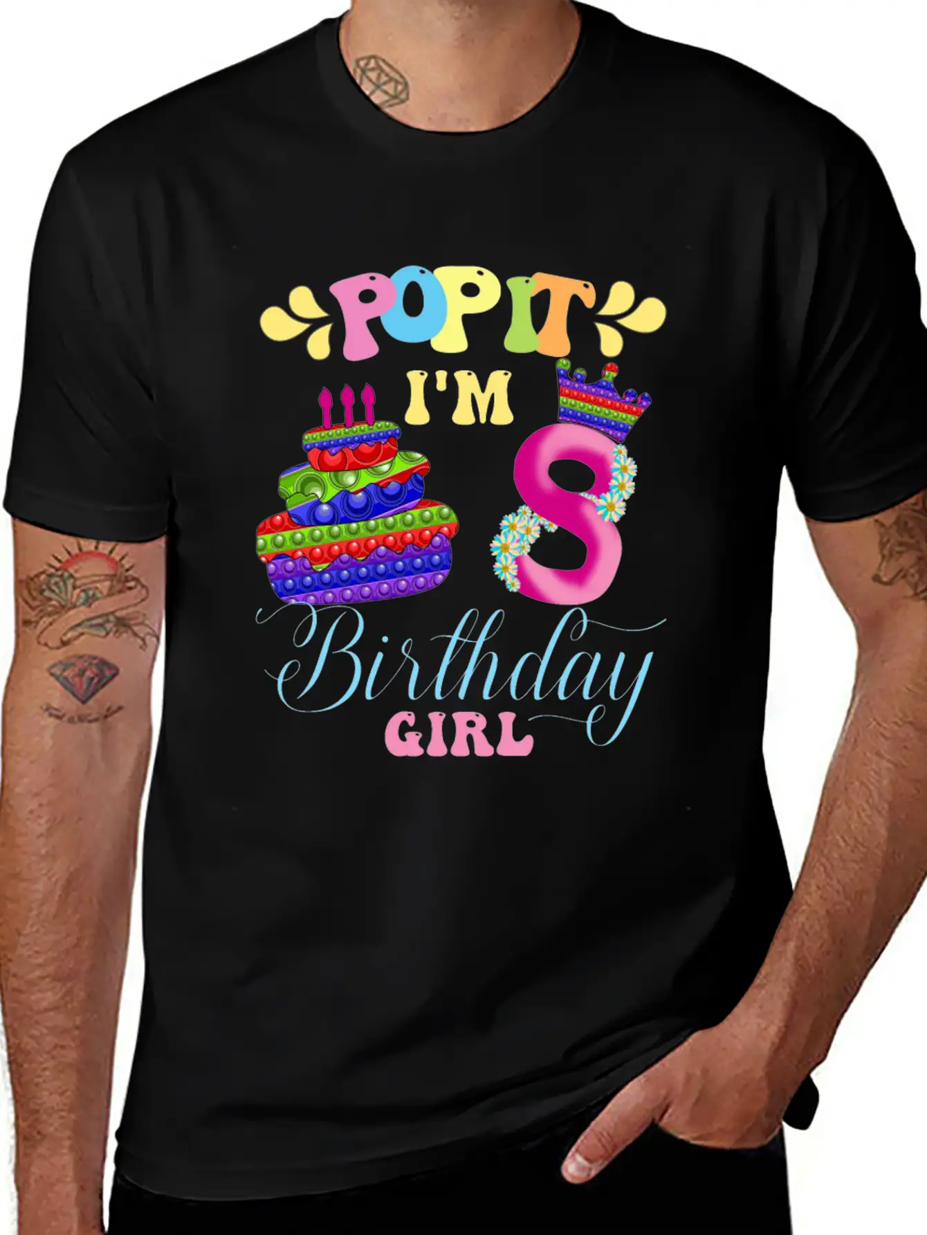 Pop It I M 8th Year Old Birthday Girl Pop It Party Lightweight Cotton T-Shirt – Daily Comfort Graphic Shirt