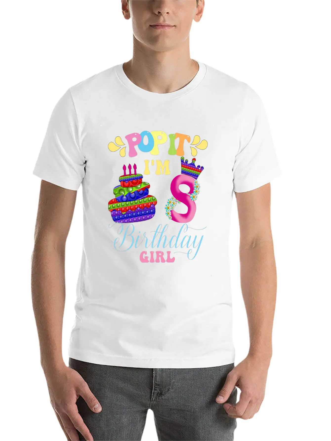 Pop It I M 8th Year Old Birthday Girl Pop It Party Lightweight Cotton T-Shirt – Daily Comfort Graphic Shirt