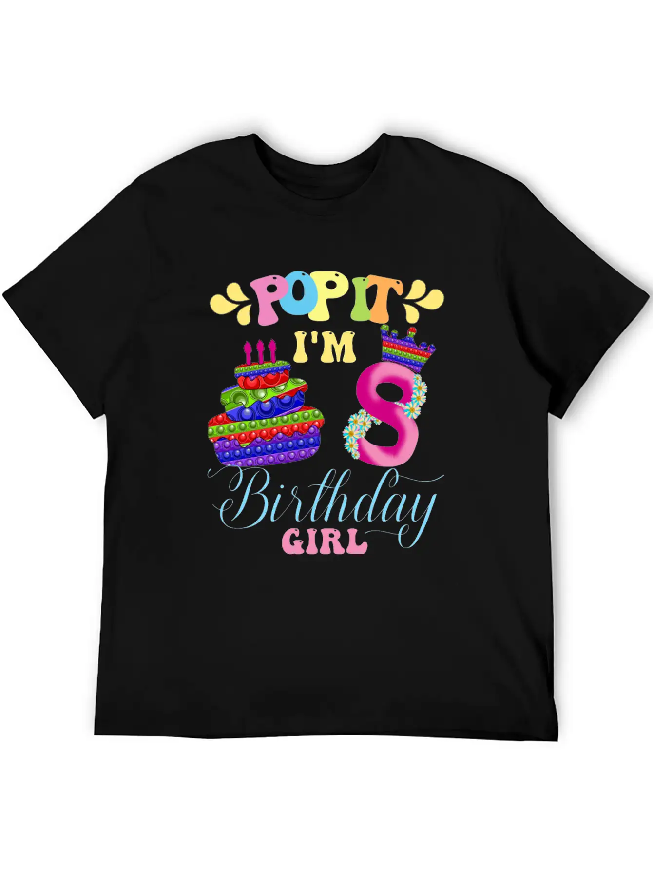 Pop It I M 8th Year Old Birthday Girl Pop It Party Lightweight Cotton T-Shirt – Daily Comfort Graphic Shirt