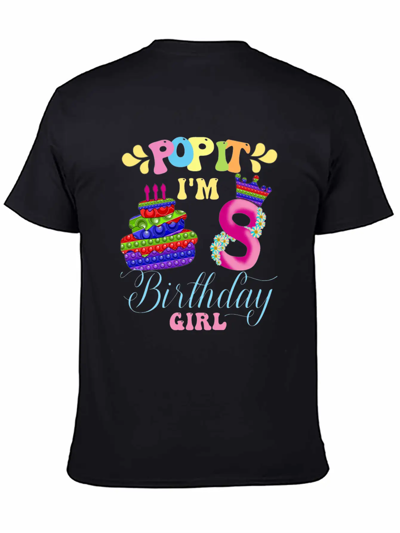 Pop It I M 8th Year Old Birthday Girl Pop It Party Lightweight Cotton T-Shirt – Daily Comfort Graphic Shirt