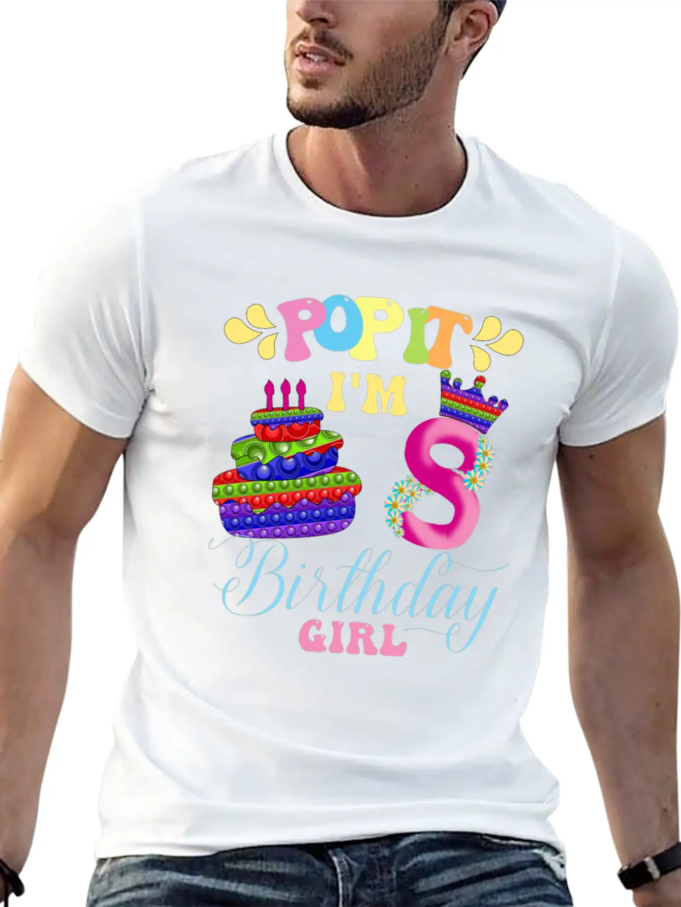 Pop It I M 8th Year Old Birthday Girl Pop It Party Lightweight Cotton T-Shirt – Daily Comfort Graphic Shirt