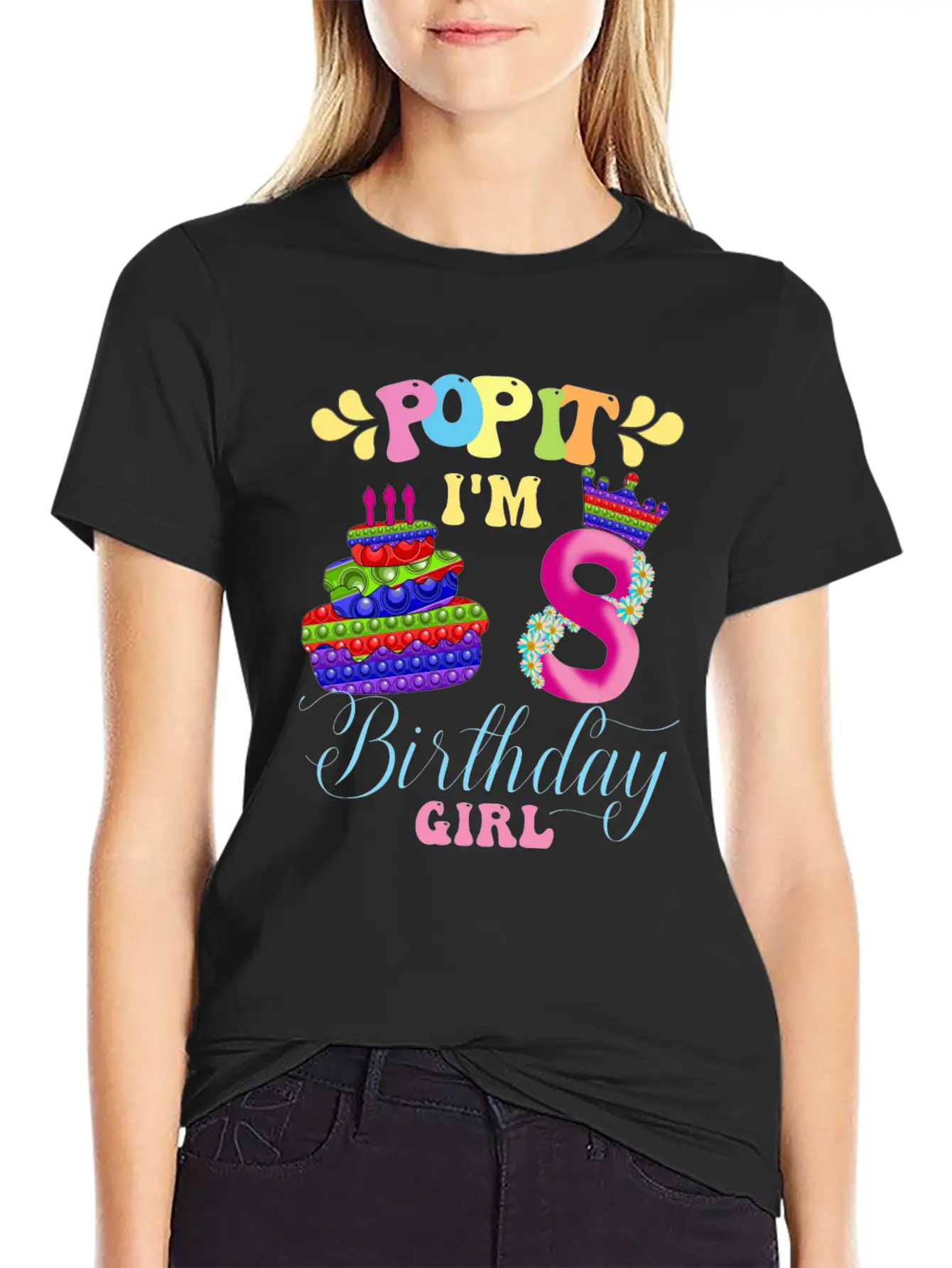 Pop It I M 8th Year Old Birthday Girl Pop It Party Lightweight Cotton T-Shirt – Daily Comfort Graphic Shirt