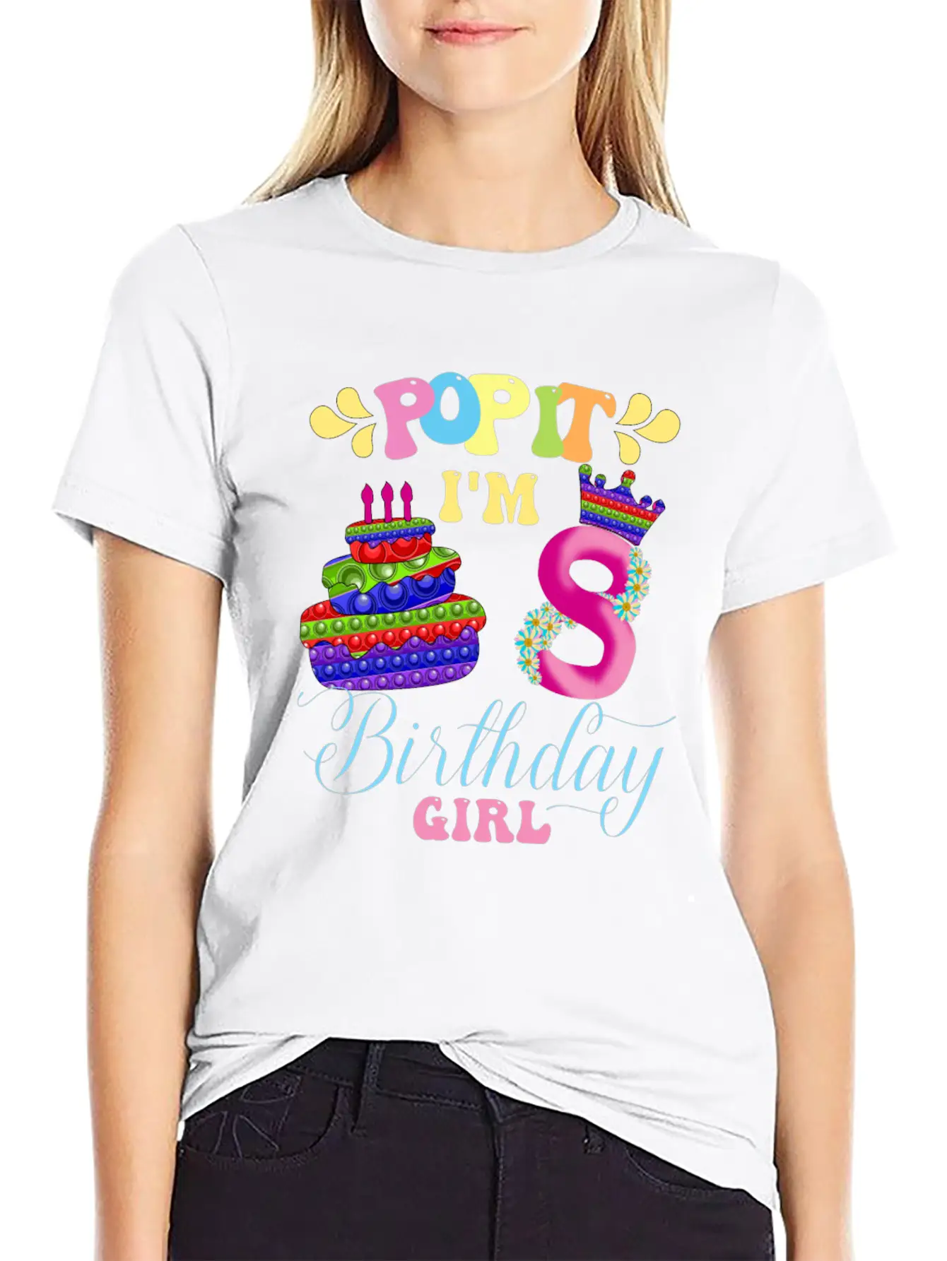 Pop It I M 8th Year Old Birthday Girl Pop It Party Lightweight Cotton T-Shirt – Daily Comfort Graphic Shirt