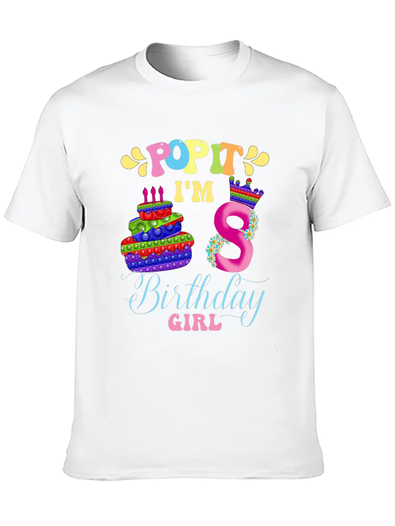 Pop It I M 8th Year Old Birthday Girl Pop It Party Lightweight Cotton T-Shirt – Daily Comfort Graphic Shirt
