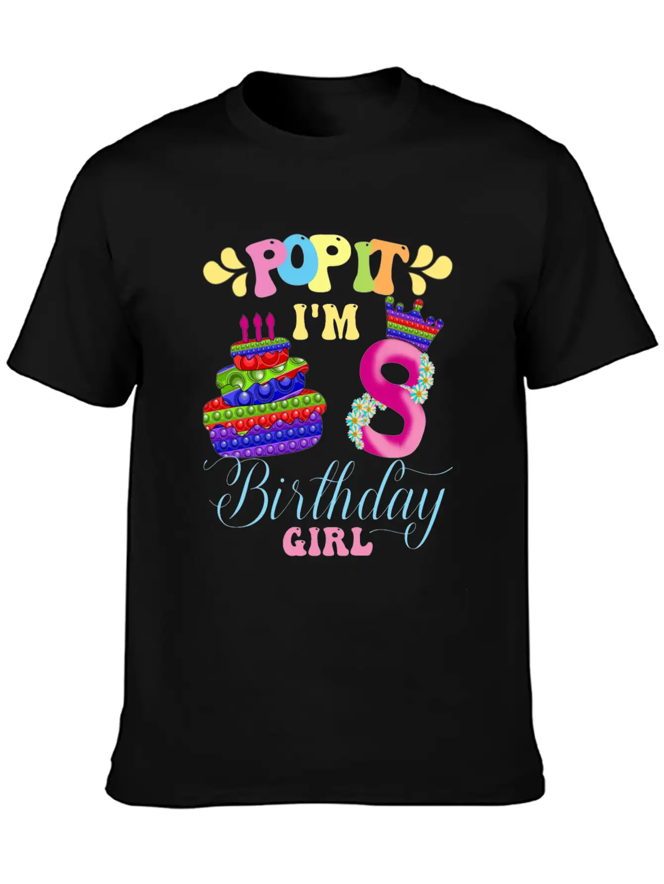 Pop It I M 8th Year Old Birthday Girl Pop It Party Lightweight Cotton T-Shirt – Daily Comfort Graphic Shirt