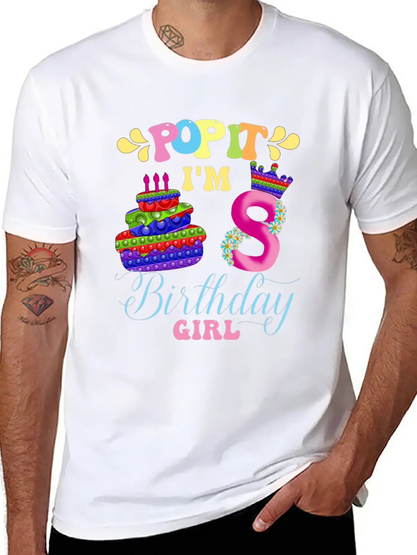 Pop It I M 8th Year Old Birthday Girl Pop It Party Lightweight Cotton T-Shirt – Daily Comfort Graphic Shirt