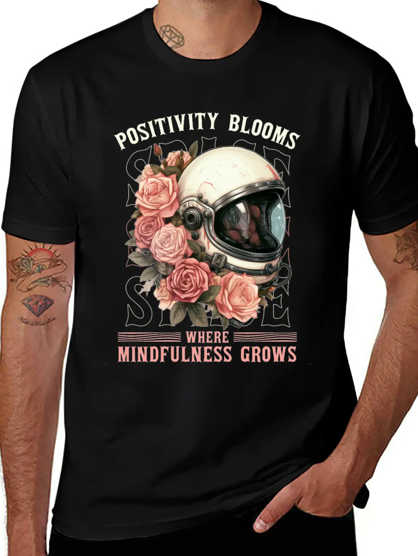 Positive Mindfulness Quote Floral Space Helmet Ast Modern Fit Casual T-Shirt – Clean And Versatile Design