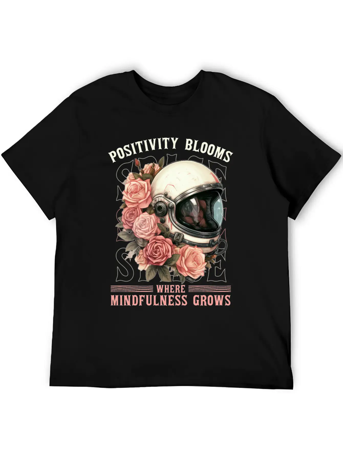 Positive Mindfulness Quote Floral Space Helmet Ast Modern Fit Casual T-Shirt – Clean And Versatile Design