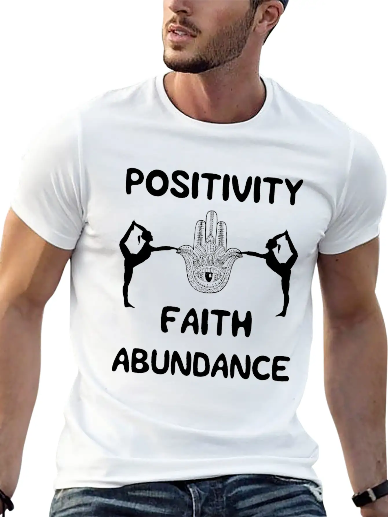 POSITIVITY FAITH ABUNDANCE Modern Fit Casual T-Shirt – Clean And Versatile Design