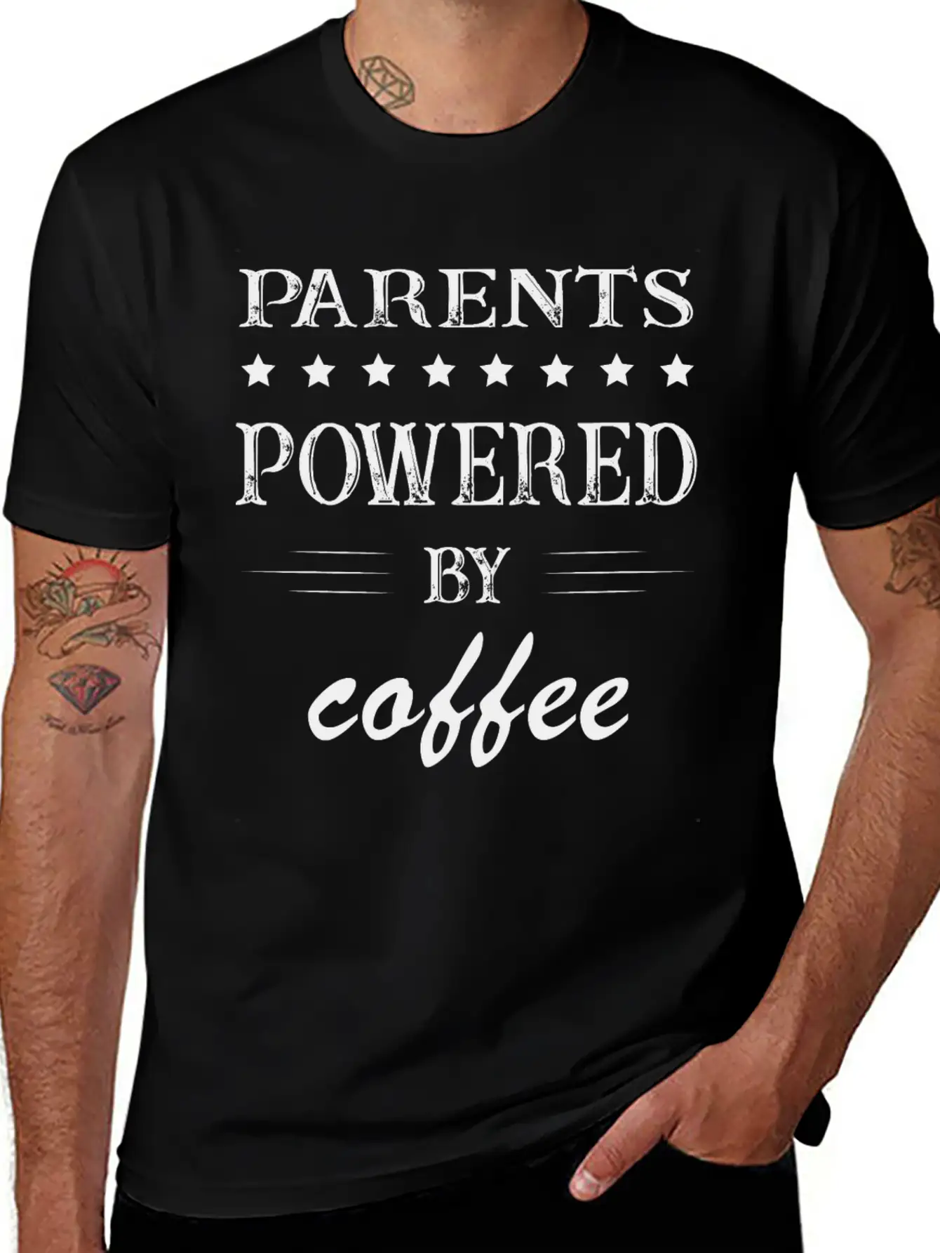 Powered By Coffee, Coffee, Parents, Mom, Dad Lightweight Cotton T-Shirt – Daily Comfort Graphic Shirt