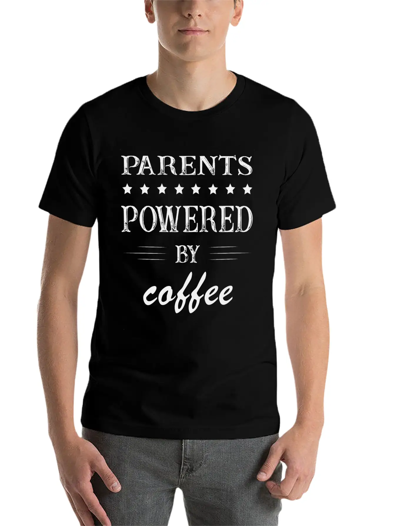 Powered By Coffee, Coffee, Parents, Mom, Dad Lightweight Cotton T-Shirt – Daily Comfort Graphic Shirt