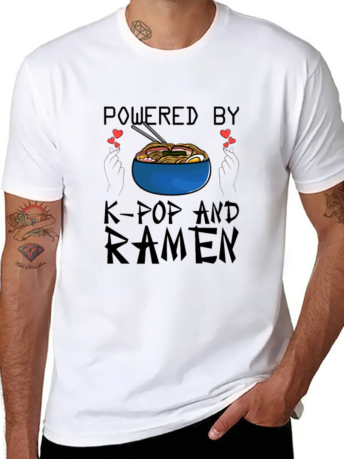 Powered By K-Pop And Ramen Korean Pop Lover K-Popk Soft Cotton Short Sleeve Tee – Unisex Wardrobe Staple