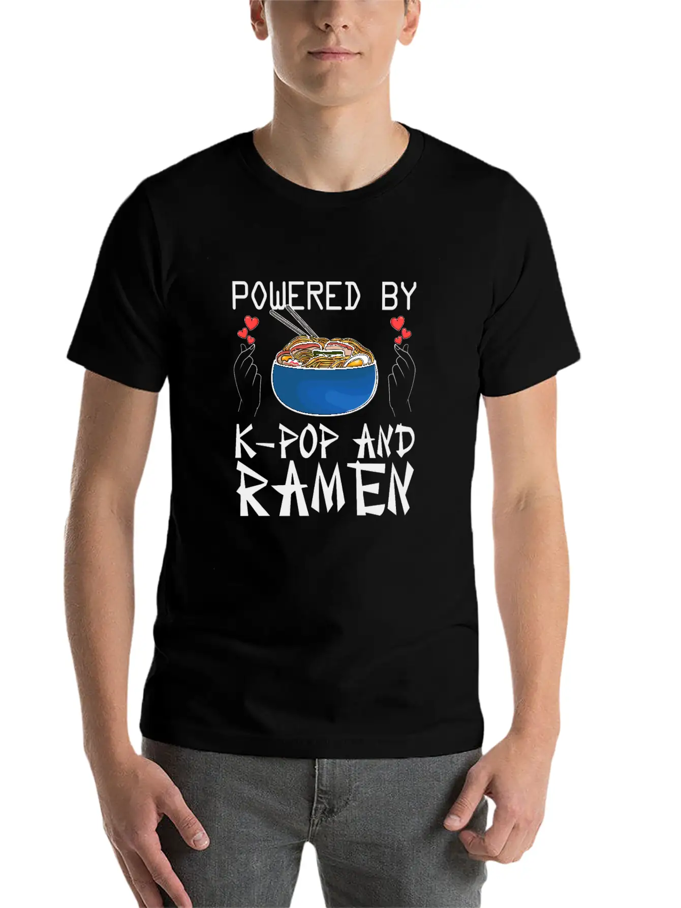 Powered By K-Pop And Ramen Korean Pop Lover K-Popk Soft Cotton Short Sleeve Tee – Unisex Wardrobe Staple