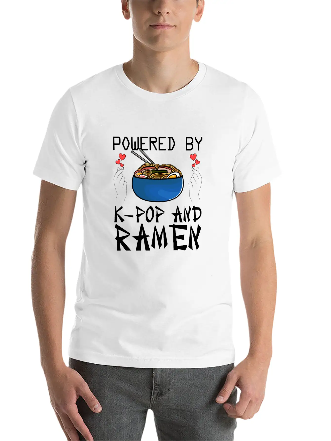 Powered By K-Pop And Ramen Korean Pop Lover K-Popk Soft Cotton Short Sleeve Tee – Unisex Wardrobe Staple