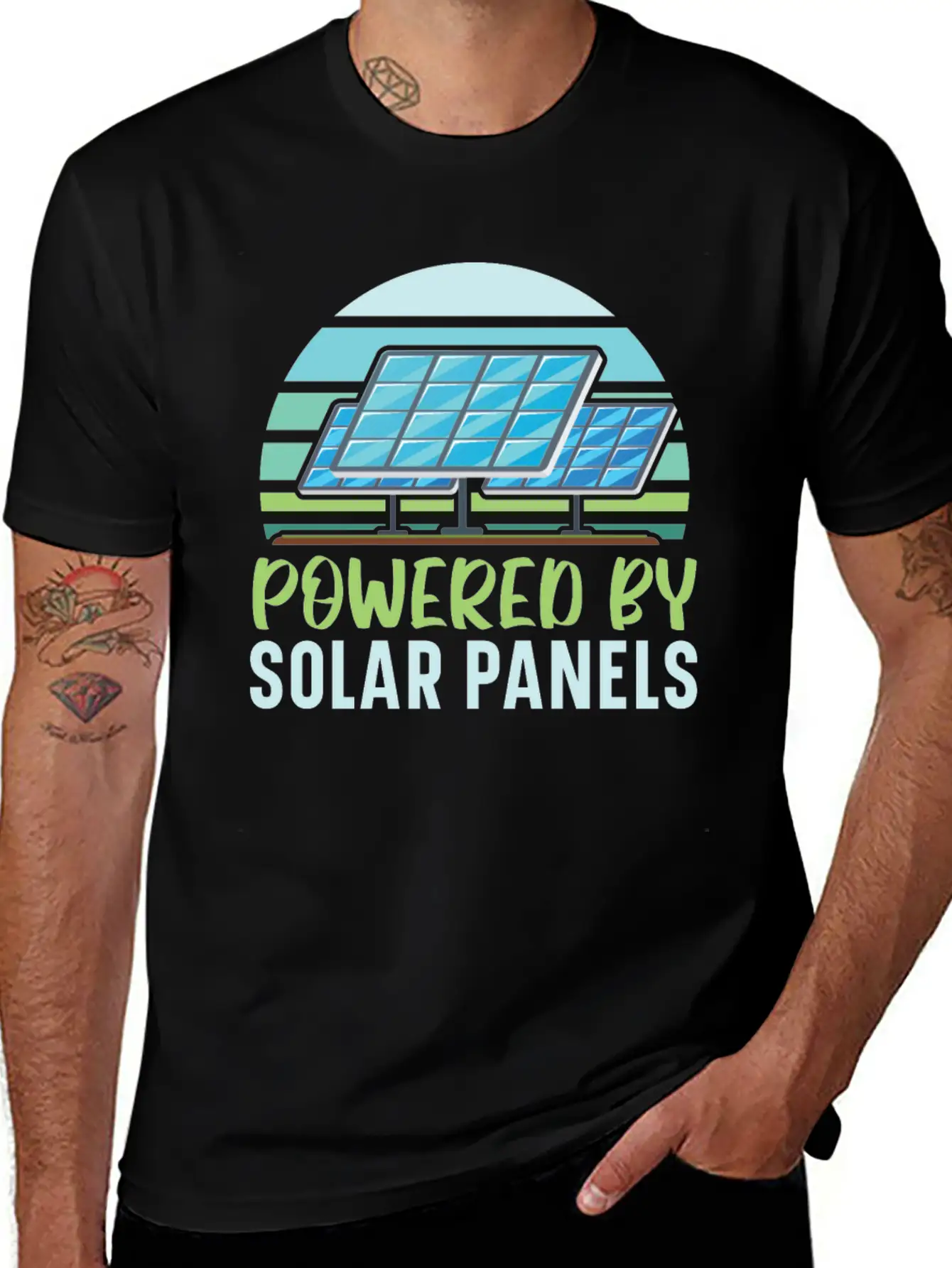 Powered By Solar Panels Renewable Energy Unisex Casual T-Shirt – Clean Design For Daily Comfort