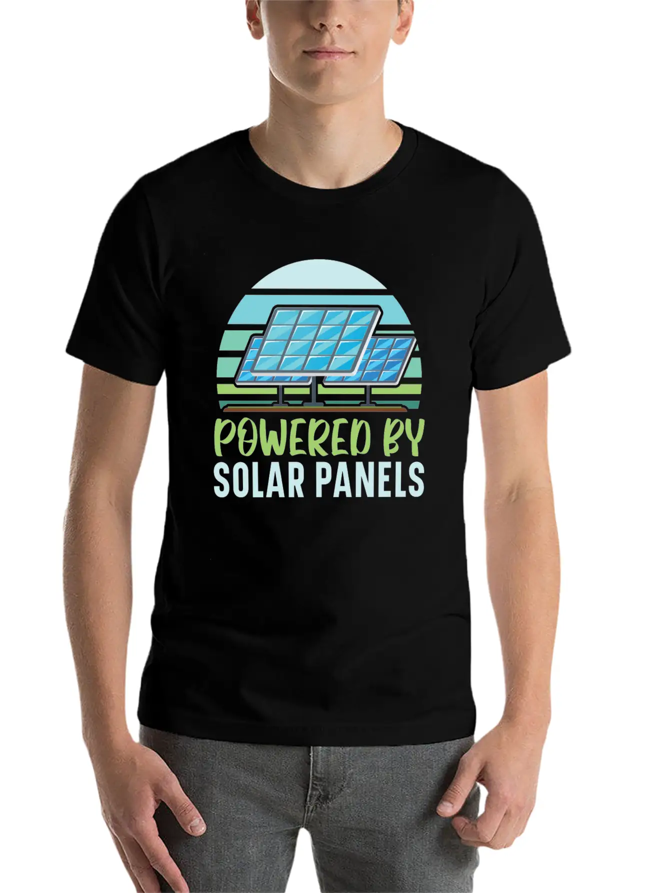 Powered By Solar Panels Renewable Energy Unisex Casual T-Shirt – Clean Design For Daily Comfort
