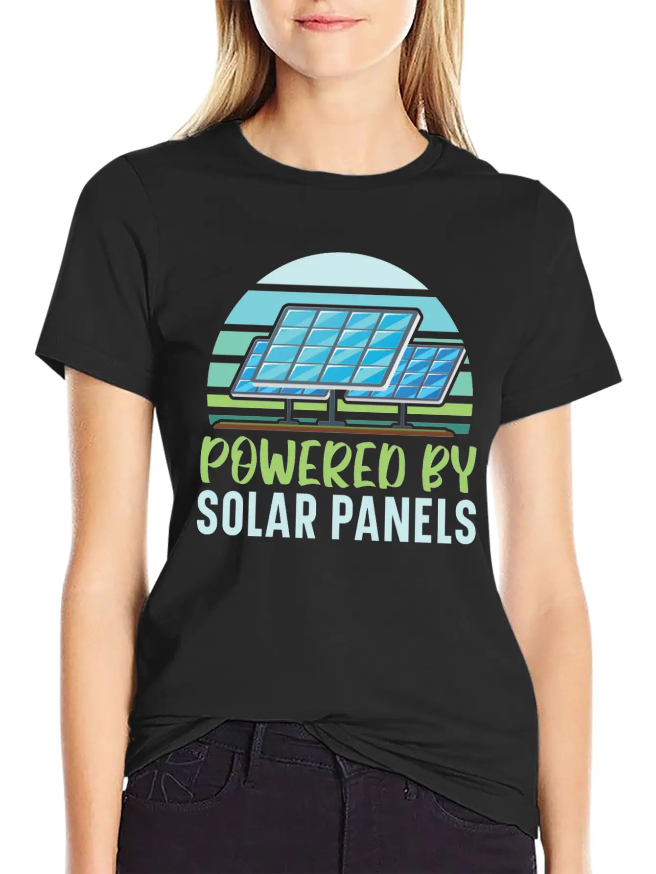 Powered By Solar Panels Renewable Energy Unisex Casual T-Shirt – Clean Design For Daily Comfort
