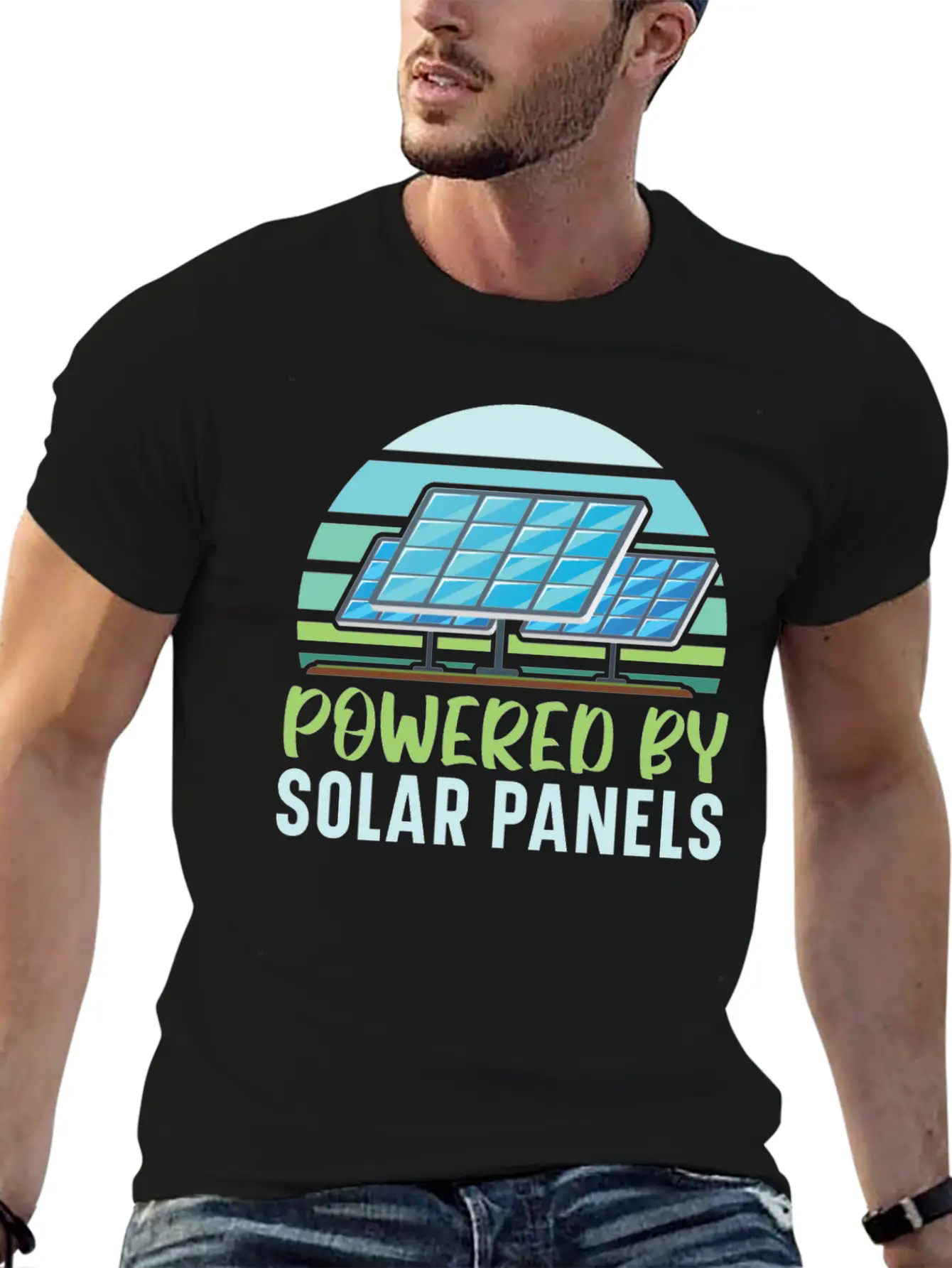 Powered By Solar Panels Renewable Energy Unisex Casual T-Shirt – Clean Design For Daily Comfort