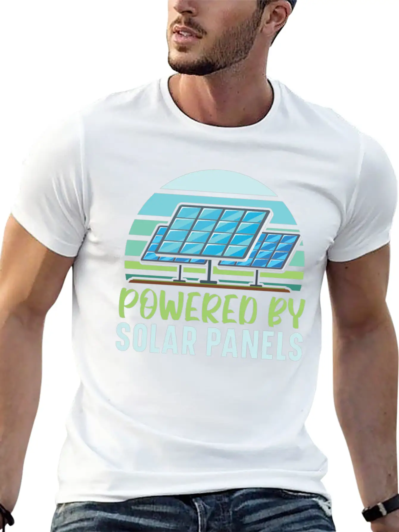 Powered By Solar Panels Renewable Energy Unisex Casual T-Shirt – Clean Design For Daily Comfort