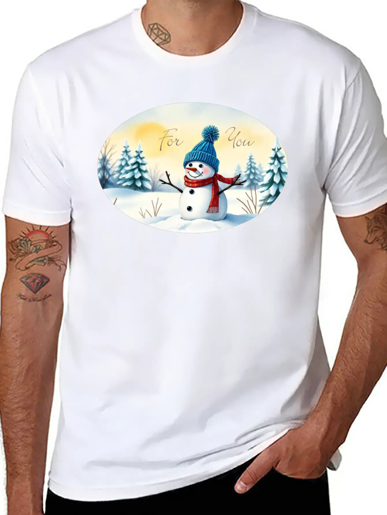 Present Sticker - Snowman - For You Essential Cotton Tee For Daily Outfits – Unisex Style
