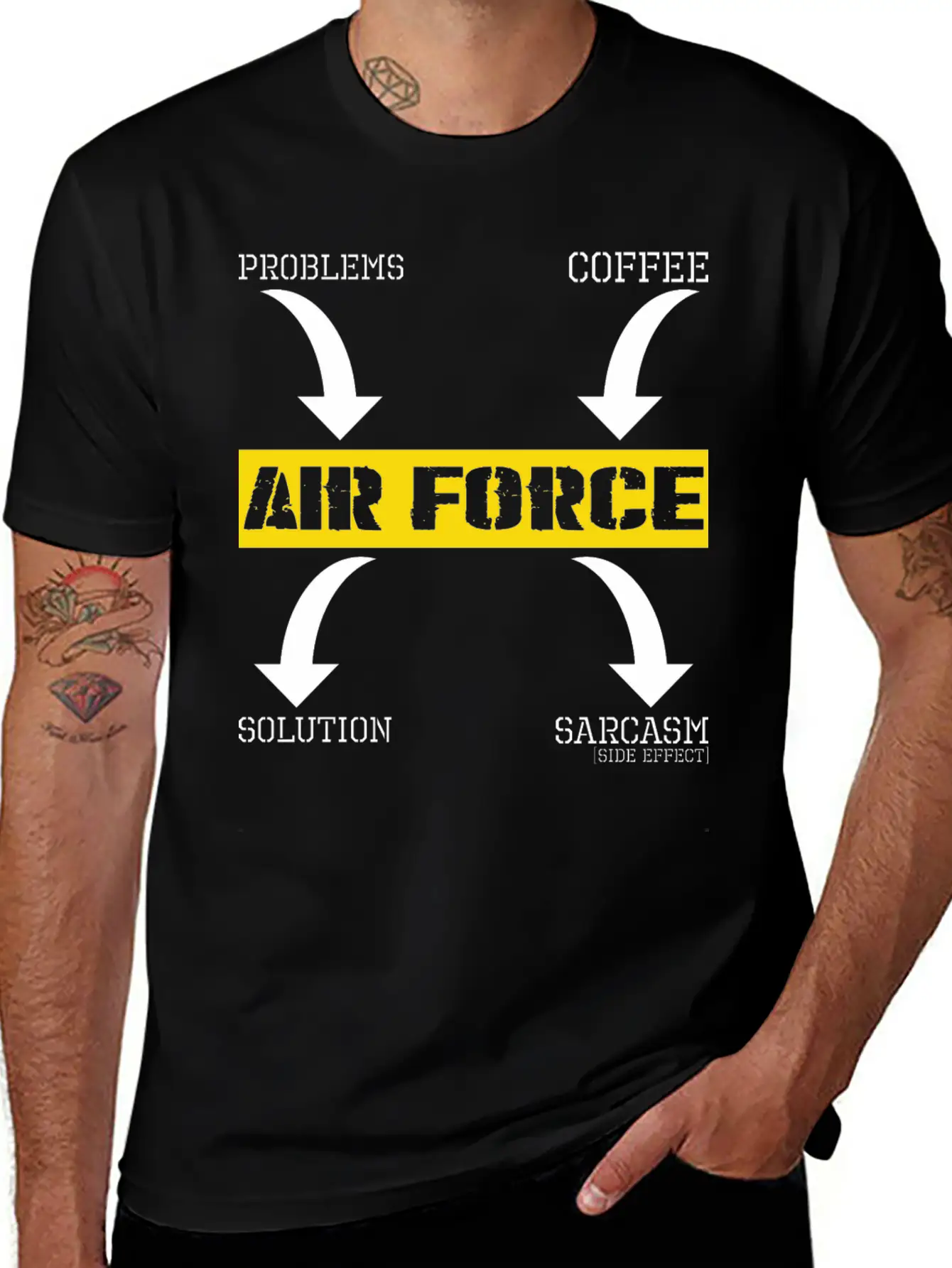Problems Solution Coffee Sarcasm Effect Air Force Essential Cotton Tee For Daily Outfits – Unisex Style