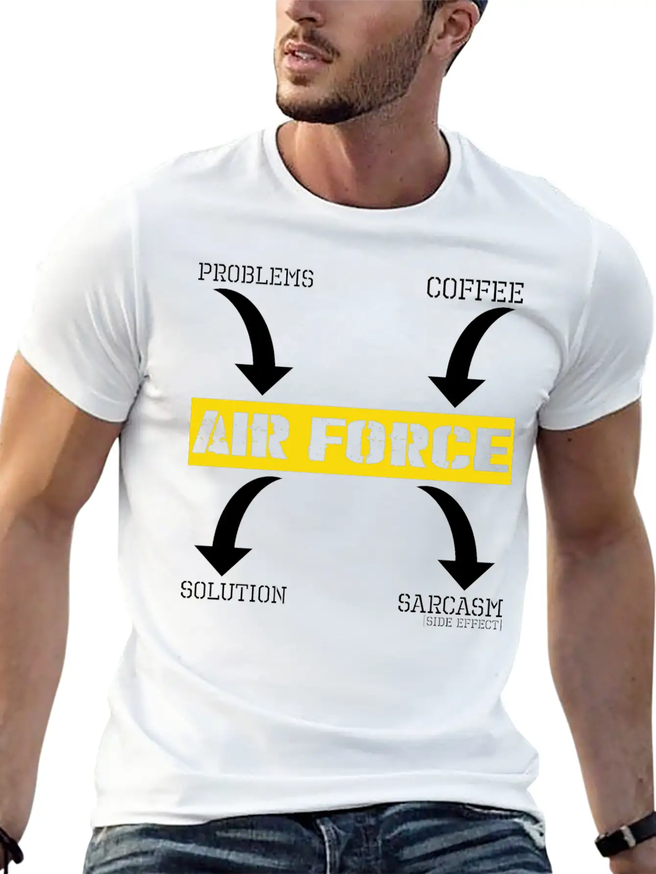 Problems Solution Coffee Sarcasm Effect Air Force Essential Cotton Tee For Daily Outfits – Unisex Style