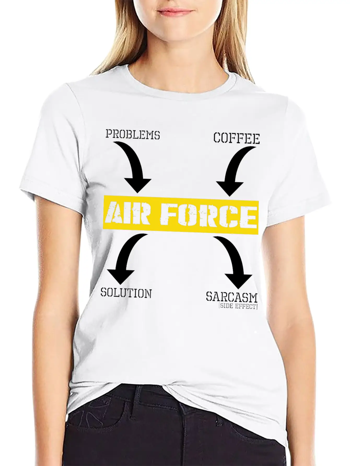 Problems Solution Coffee Sarcasm Effect Air Force Essential Cotton Tee For Daily Outfits – Unisex Style