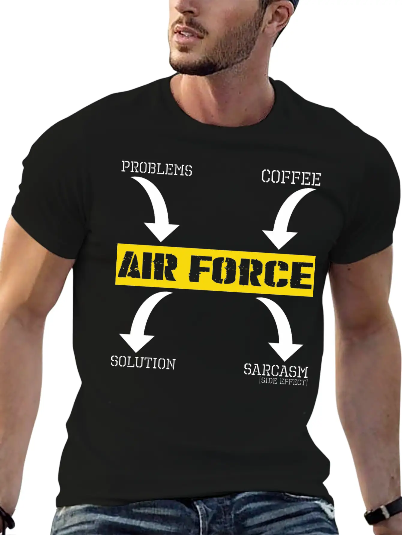 Problems Solution Coffee Sarcasm Effect Air Force Essential Cotton Tee For Daily Outfits – Unisex Style