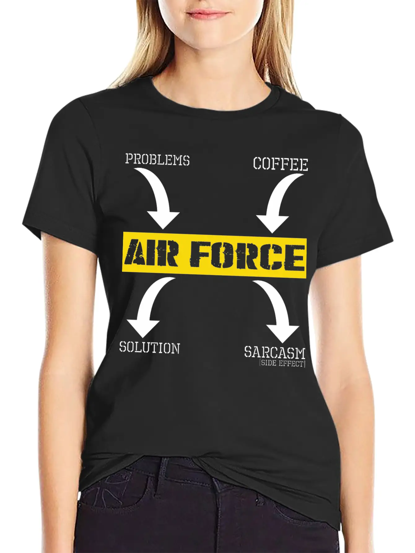 Problems Solution Coffee Sarcasm Effect Air Force Essential Cotton Tee For Daily Outfits – Unisex Style