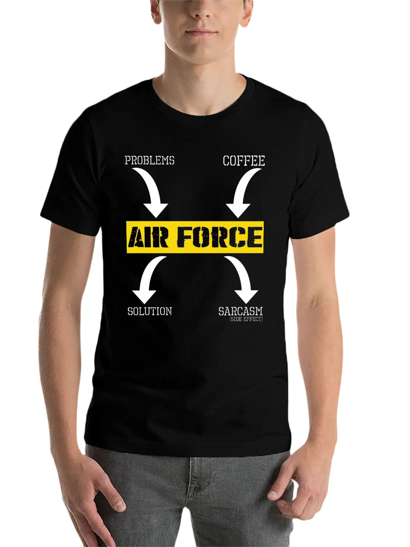 Problems Solution Coffee Sarcasm Effect Air Force Essential Cotton Tee For Daily Outfits – Unisex Style
