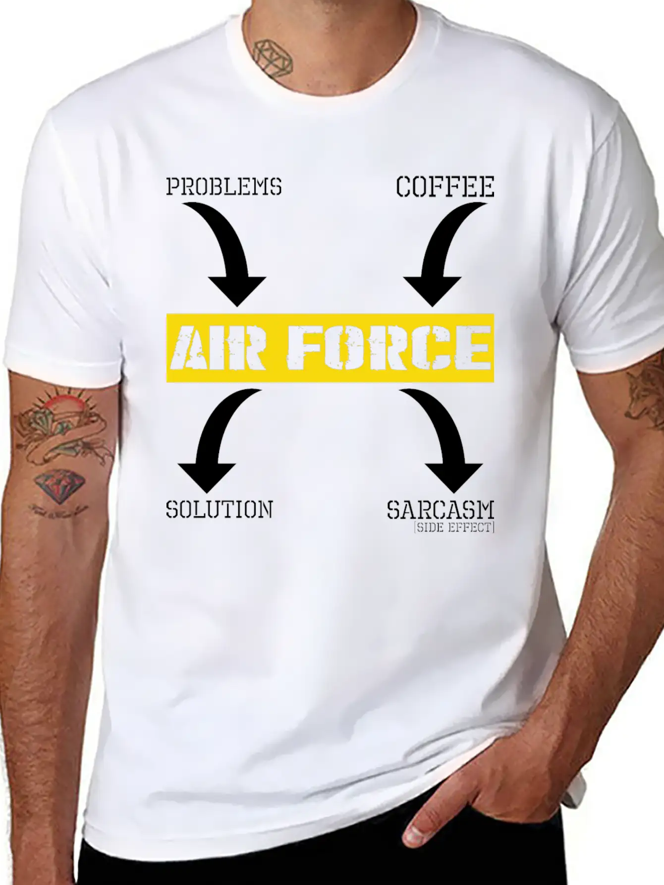 Problems Solution Coffee Sarcasm Effect Air Force Essential Cotton Tee For Daily Outfits – Unisex Style