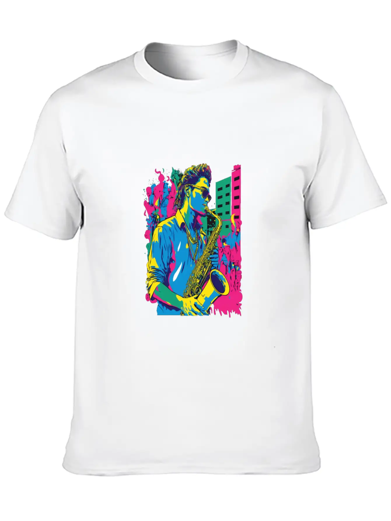 Professional Saxophone Musician Retro Pop Art Basic Graphic T-Shirt – Daily Comfort In Soft Cotton