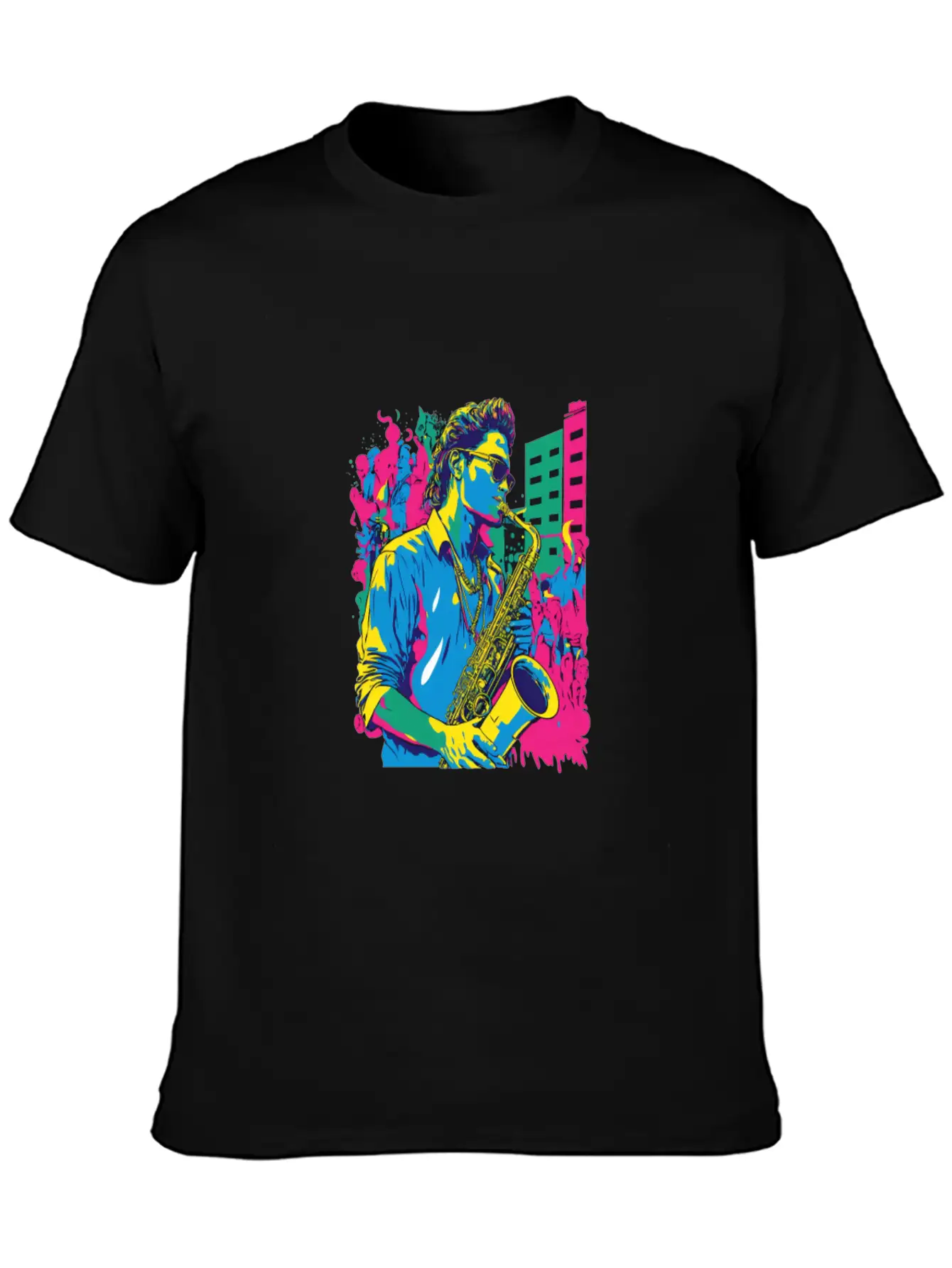 Professional Saxophone Musician Retro Pop Art Basic Graphic T-Shirt – Daily Comfort In Soft Cotton