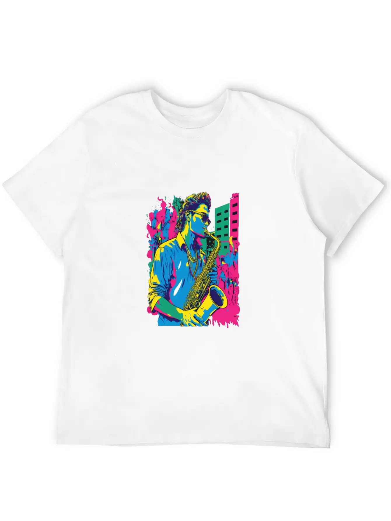 Professional Saxophone Musician Retro Pop Art Basic Graphic T-Shirt – Daily Comfort In Soft Cotton