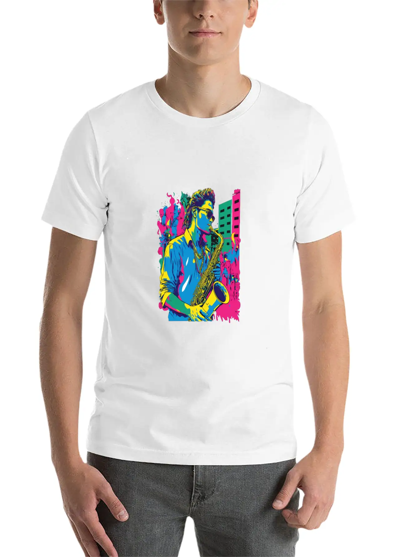 Professional Saxophone Musician Retro Pop Art Basic Graphic T-Shirt – Daily Comfort In Soft Cotton