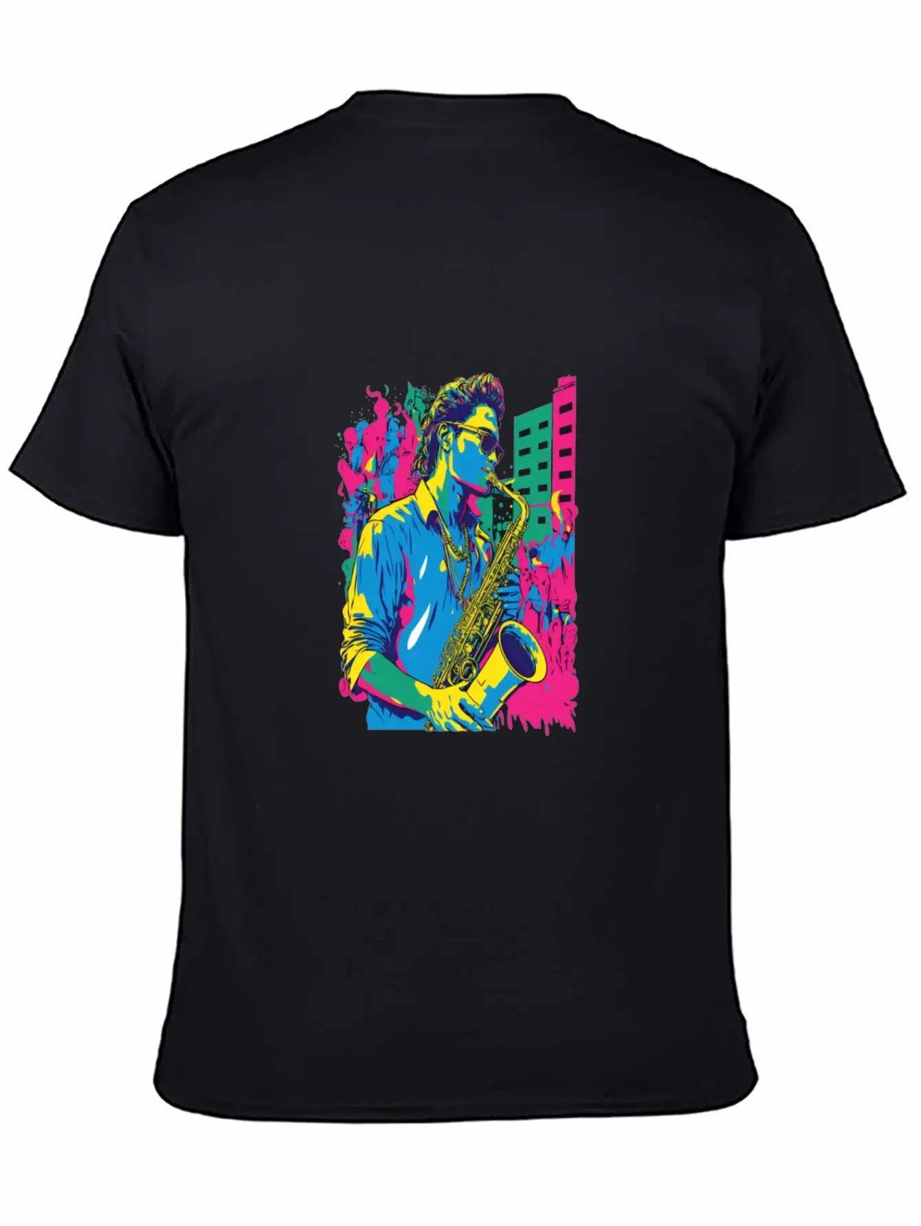Professional Saxophone Musician Retro Pop Art Basic Graphic T-Shirt – Daily Comfort In Soft Cotton