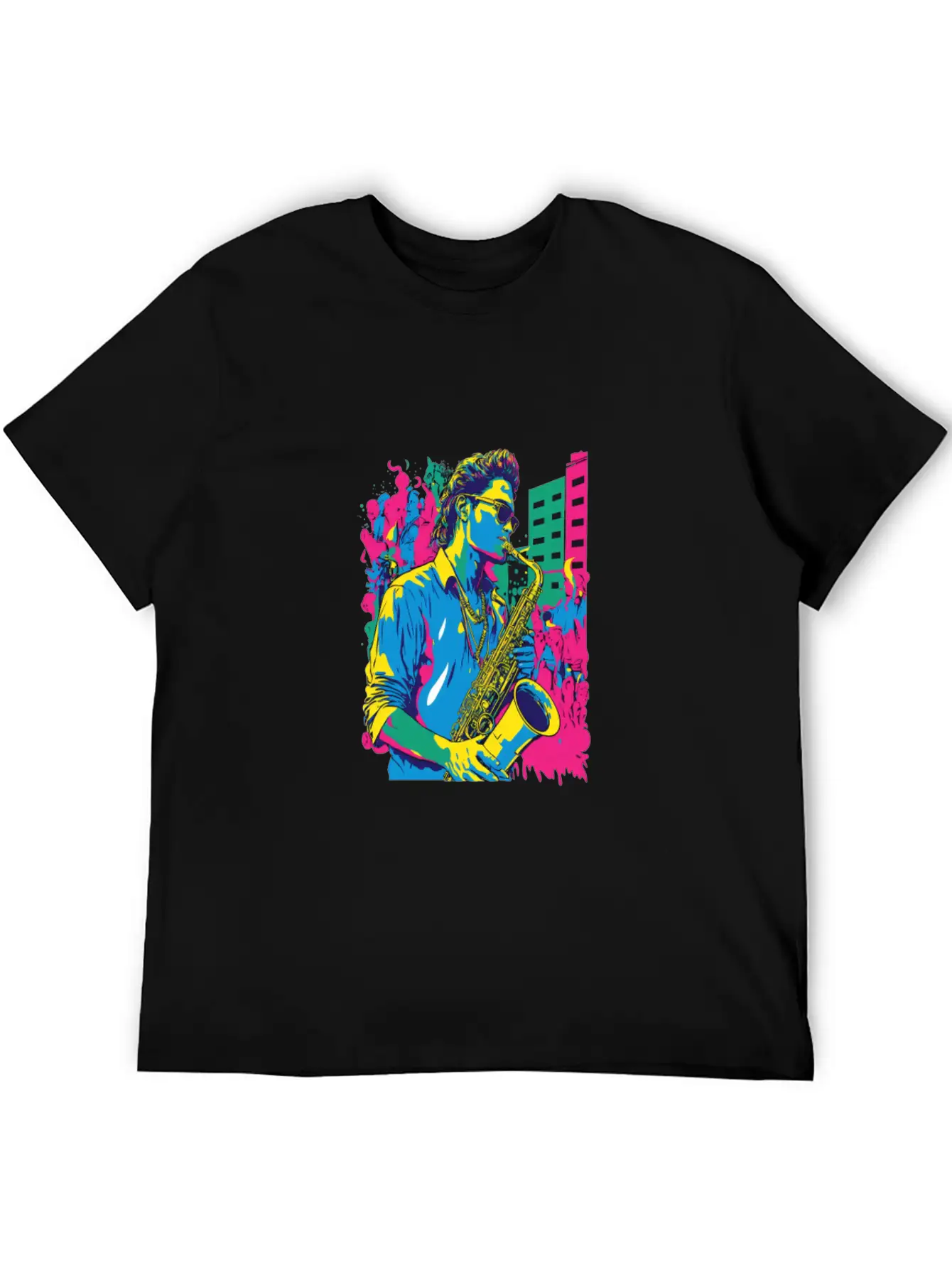 Professional Saxophone Musician Retro Pop Art Basic Graphic T-Shirt – Daily Comfort In Soft Cotton
