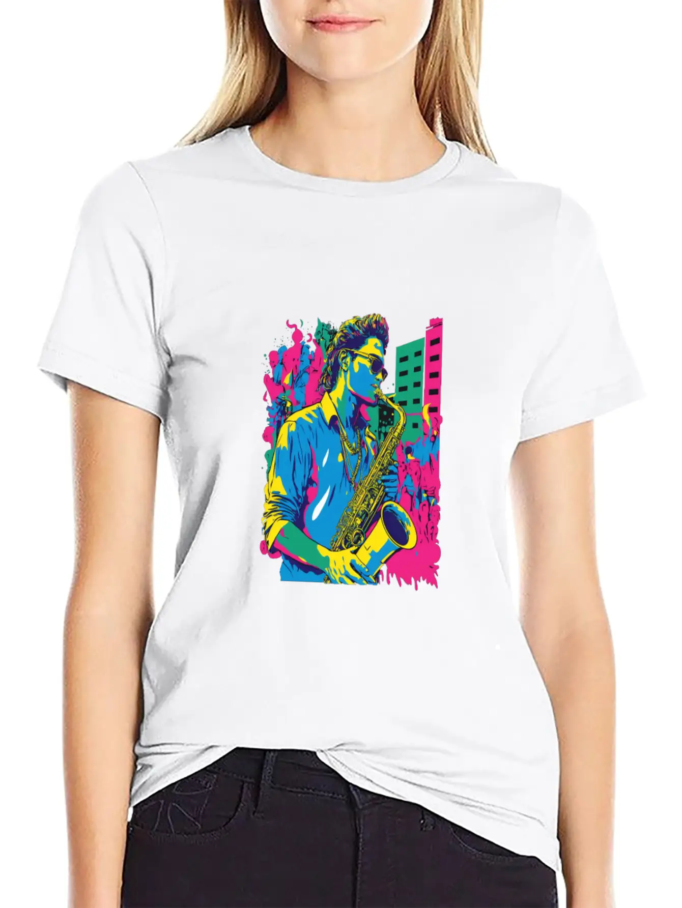 Professional Saxophone Musician Retro Pop Art Basic Graphic T-Shirt – Daily Comfort In Soft Cotton