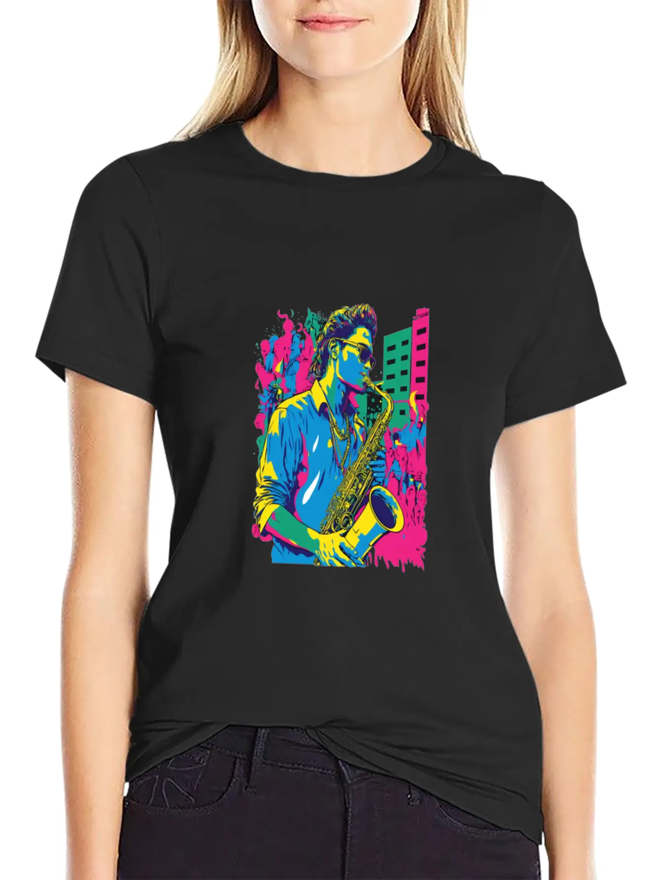Professional Saxophone Musician Retro Pop Art Basic Graphic T-Shirt – Daily Comfort In Soft Cotton
