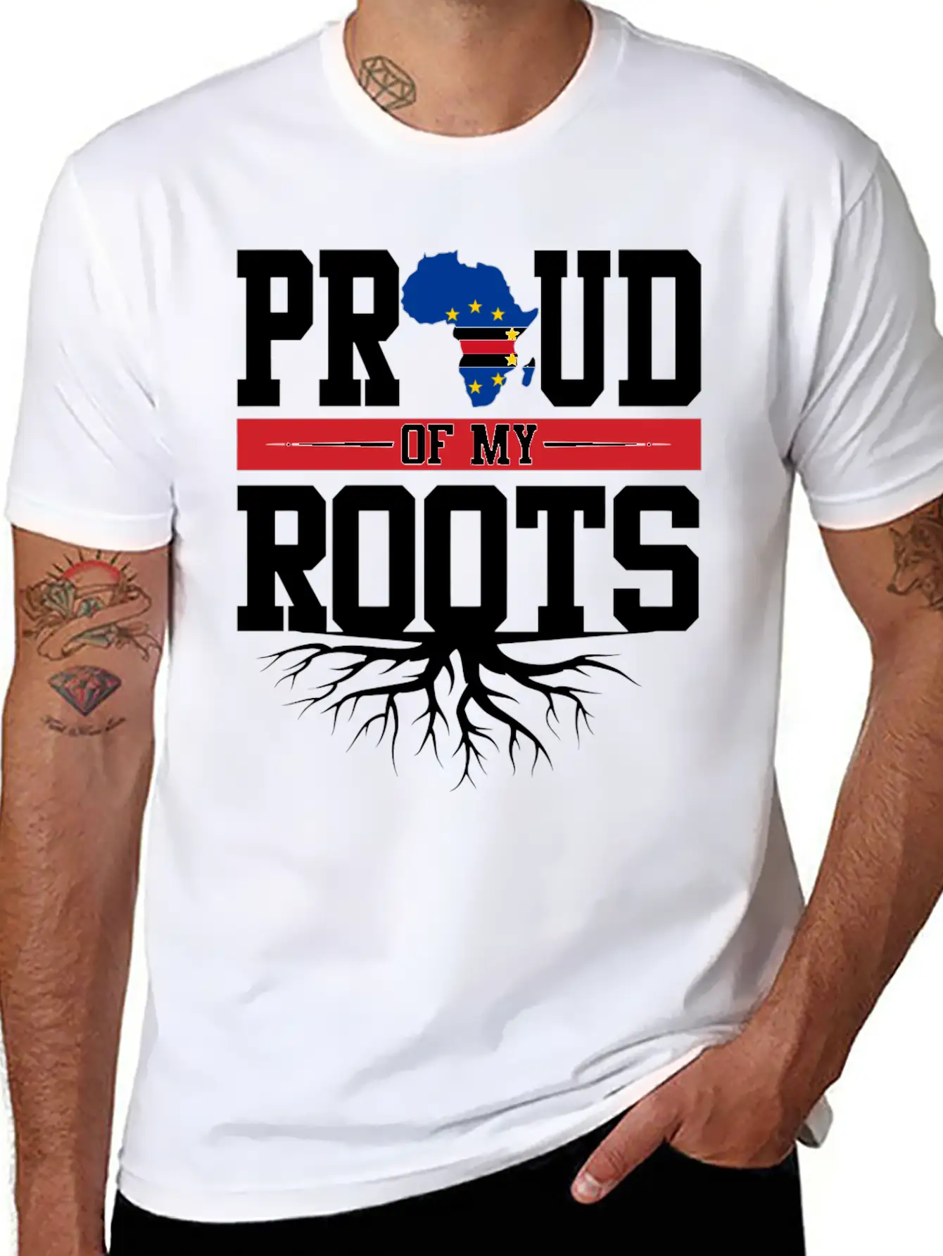 Proud Of My Roots With Cape Cabo Verde Flag In Afr Soft Cotton Short Sleeve Tee – Unisex Wardrobe Staple