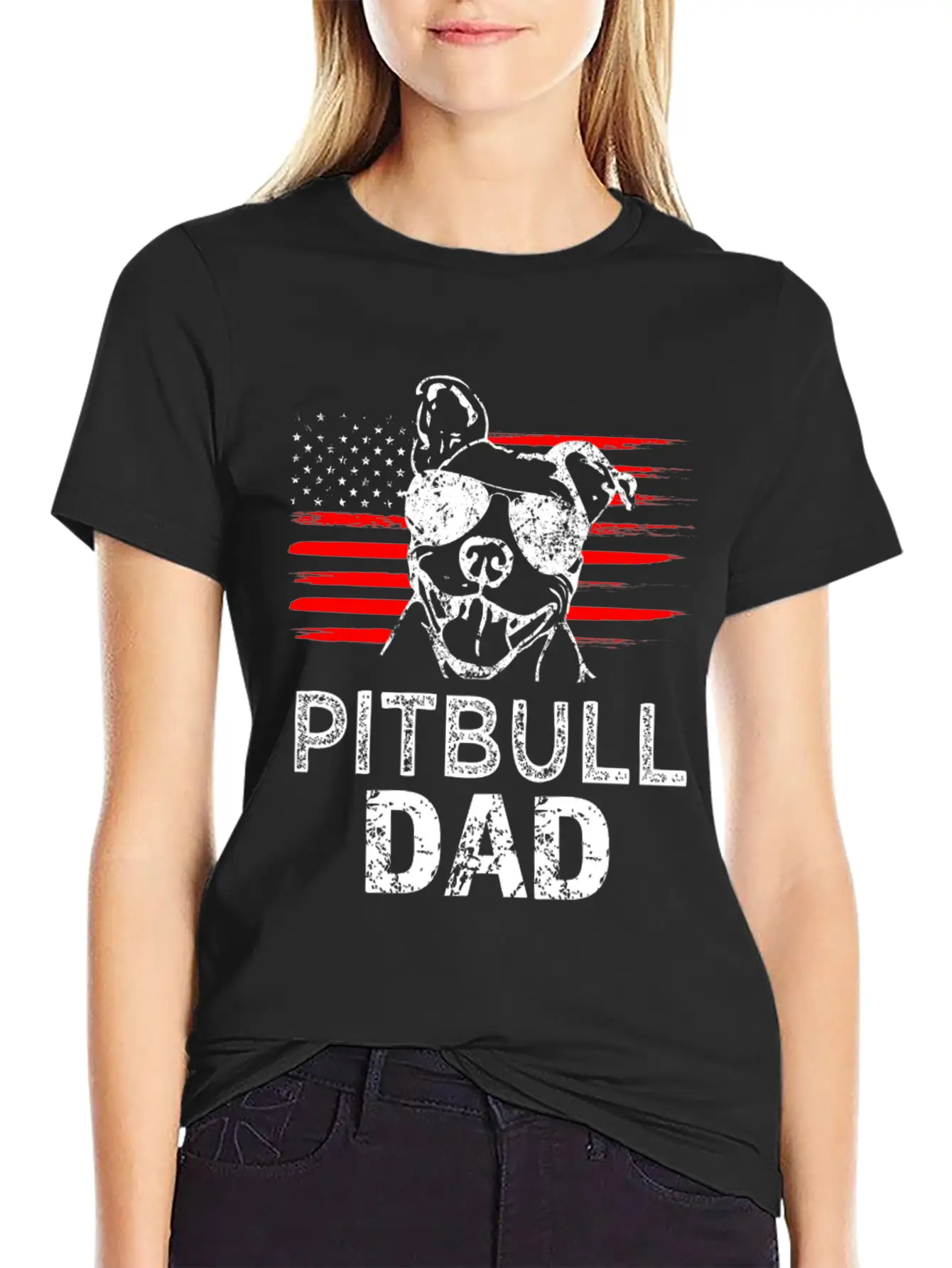 Proud Pitbull Dad Mens T-shirt American Flag Basic Graphic T-Shirt – Daily Comfort In Soft Cotton