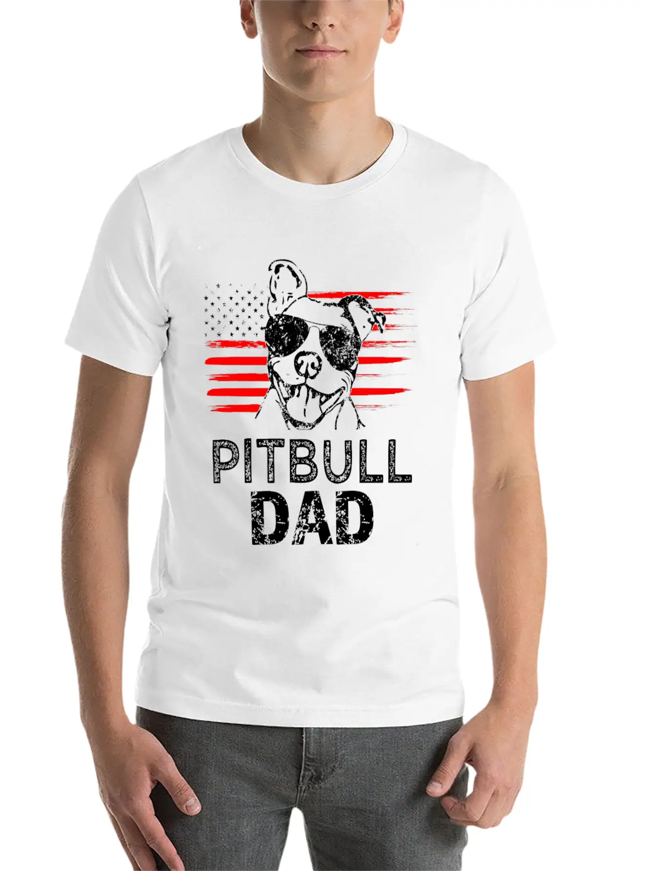 Proud Pitbull Dad Mens T-shirt American Flag Basic Graphic T-Shirt – Daily Comfort In Soft Cotton