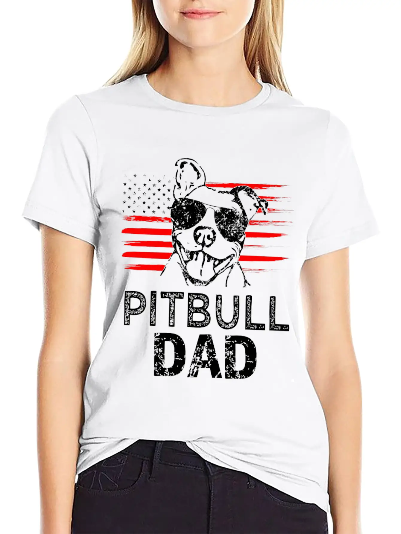 Proud Pitbull Dad Mens T-shirt American Flag Basic Graphic T-Shirt – Daily Comfort In Soft Cotton