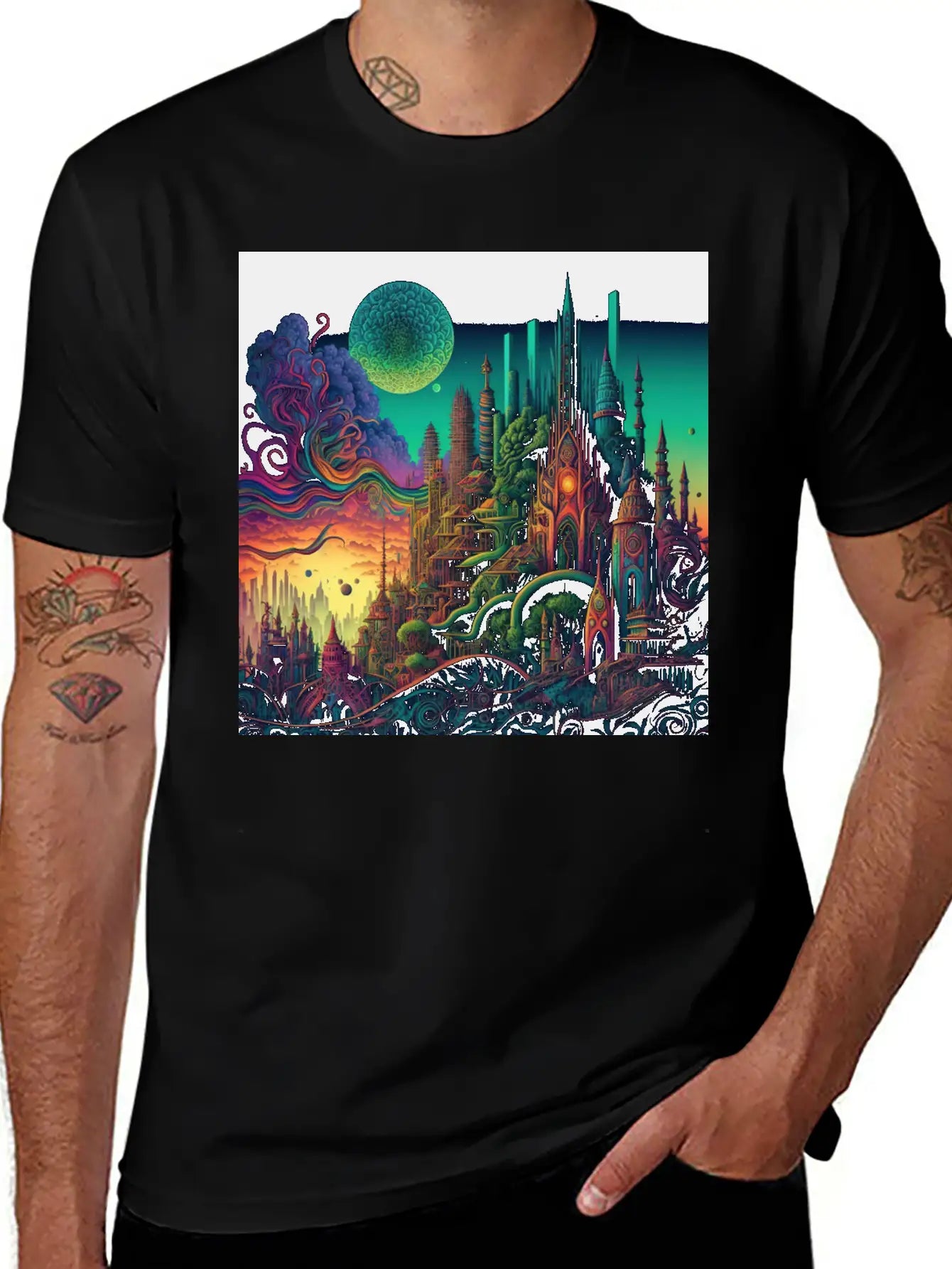 Psychedelic City 5 Lightweight Cotton T-Shirt – Daily Comfort Graphic Shirt
