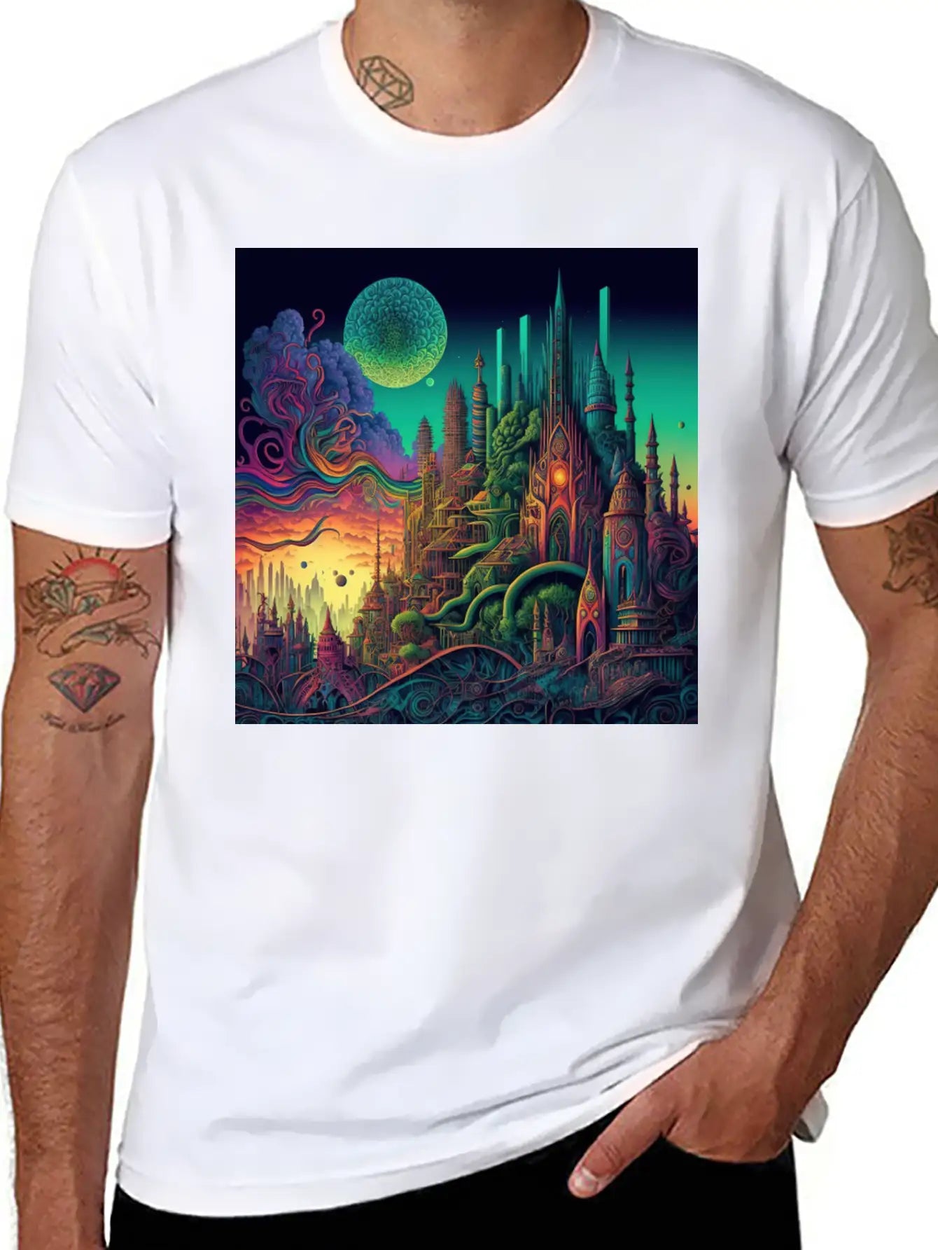 Psychedelic City 5 Lightweight Cotton T-Shirt – Daily Comfort Graphic Shirt