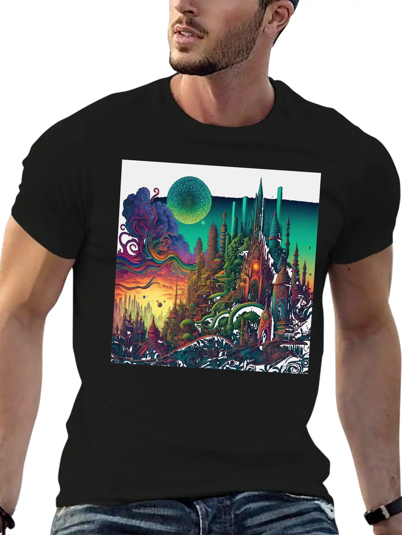 Psychedelic City 5 Lightweight Cotton T-Shirt – Daily Comfort Graphic Shirt