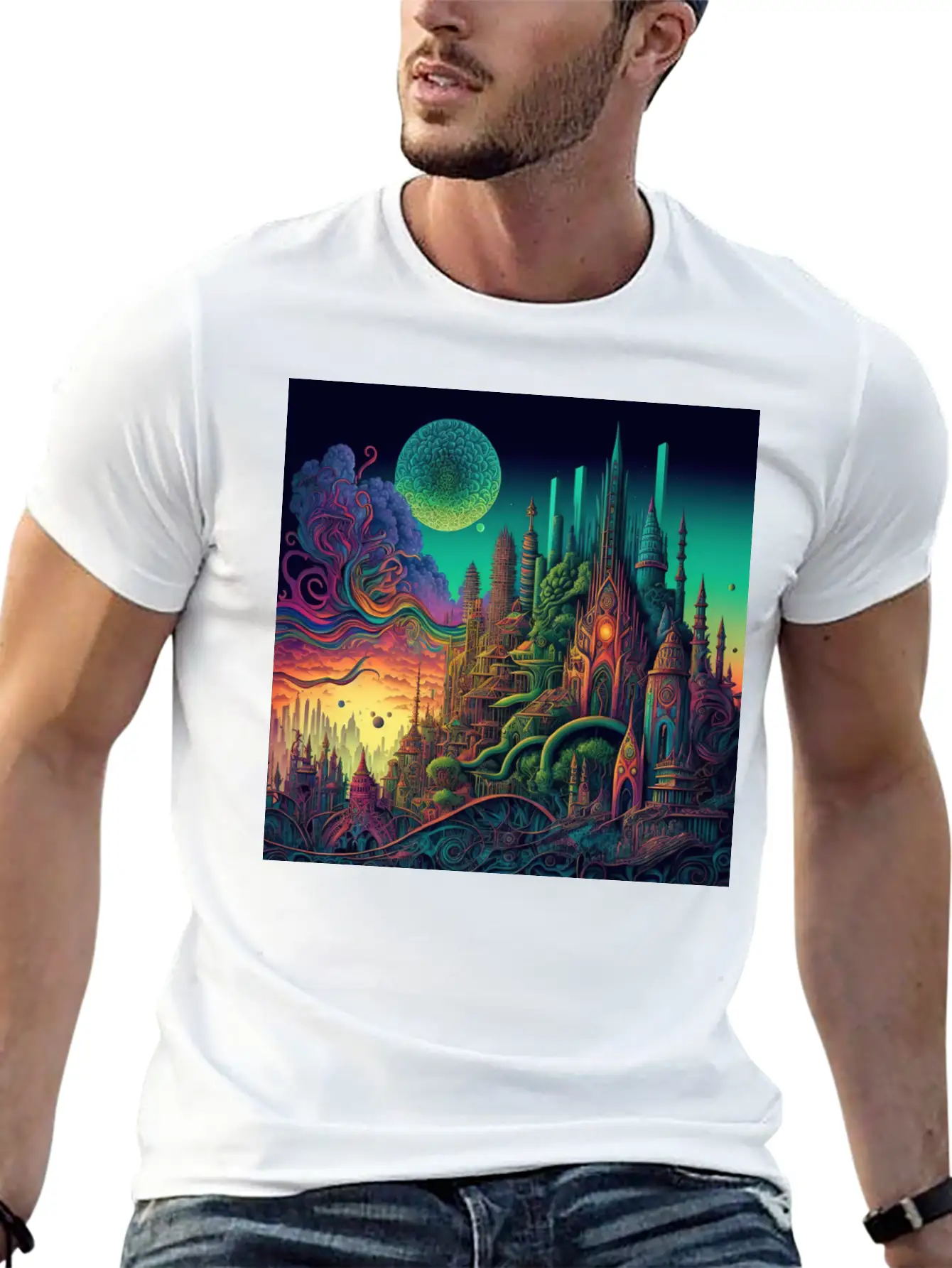 Psychedelic City 5 Lightweight Cotton T-Shirt – Daily Comfort Graphic Shirt