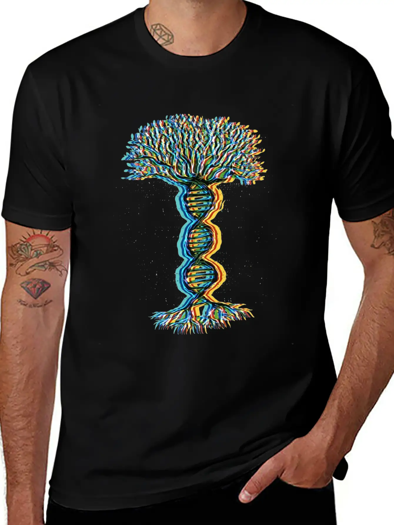 Psychedelic DNA Helix Tree Lightweight Cotton T-Shirt – Daily Comfort Graphic Shirt